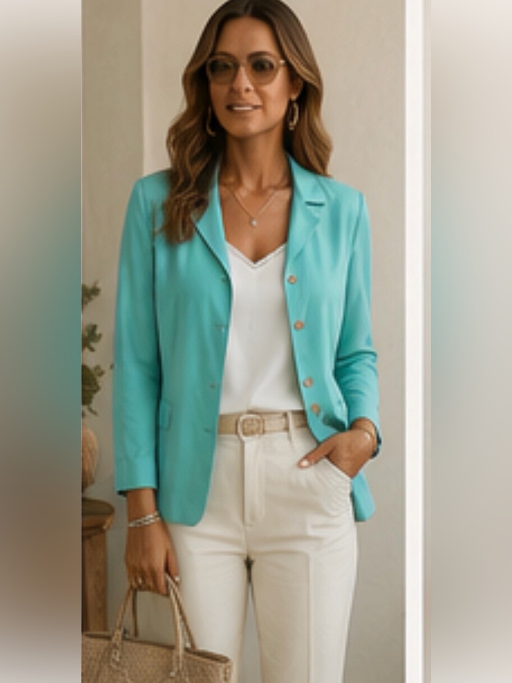 Chadwick’s 100% Silk Turquoise Blazer Jacket Size 12 Shell Button Career Classic